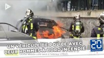 Une voiture de police incendiée lors de la manifestation des policiers