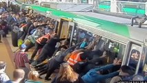 Mind the gap- Commuters push train to save trapped man in Perth