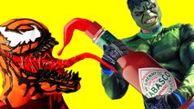 Spiderman vs Carnage vs Hulk _ Hot Pepper Sauce & Thor Hammer! Superhero Battle Movie in Real Life! (1080p)