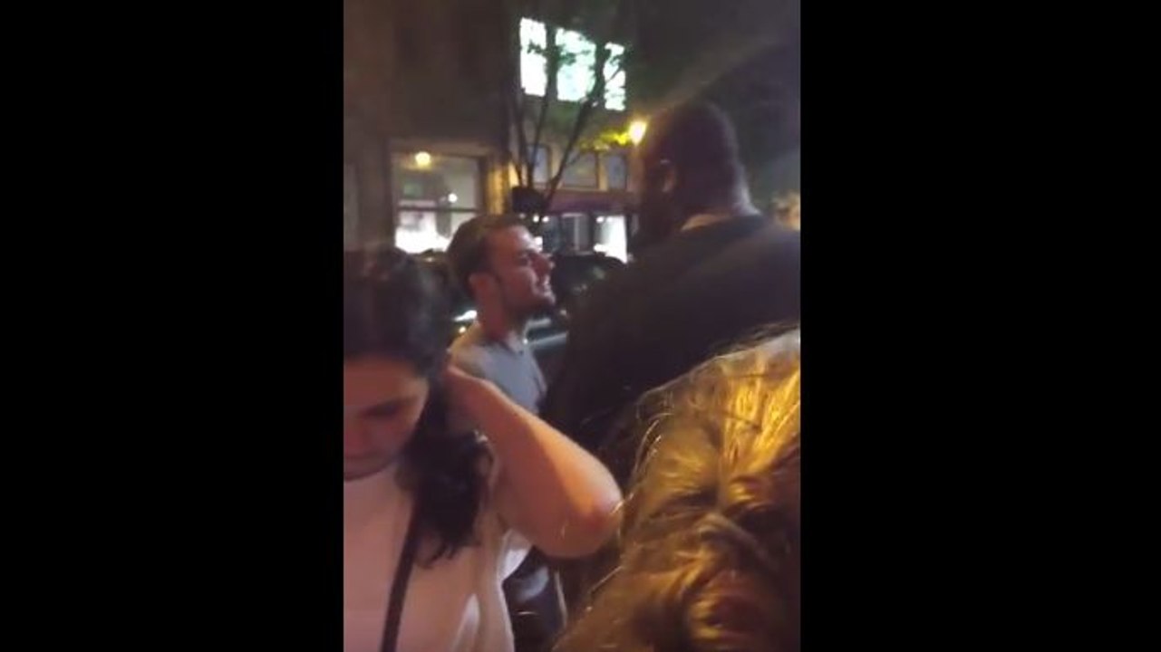 A bouncer puts a violent KO to a drunk customer