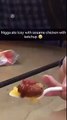 Crazy kid screams as dude eats ketchup/ice cream and sesame chicken