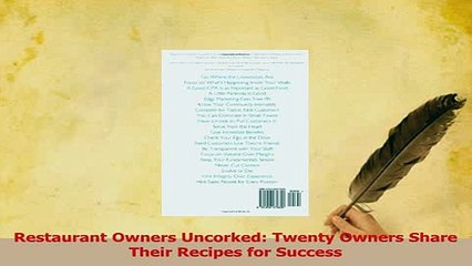 PDF  Restaurant Owners Uncorked Twenty Owners Share Their Recipes for Success Read Full Ebook