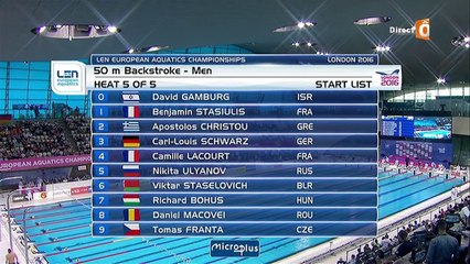 séries 50m dos H - ChE 2016 natation (Lacourt, Stasiulis)