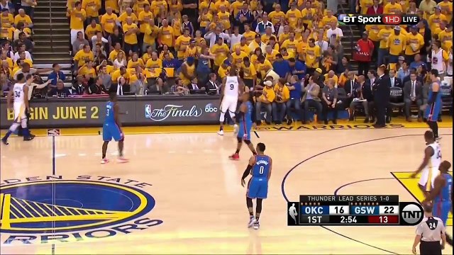 Stephen Curry Goes Flying into the Stands Thunder vs Warriors Game 2 2016 NBA Playoffs