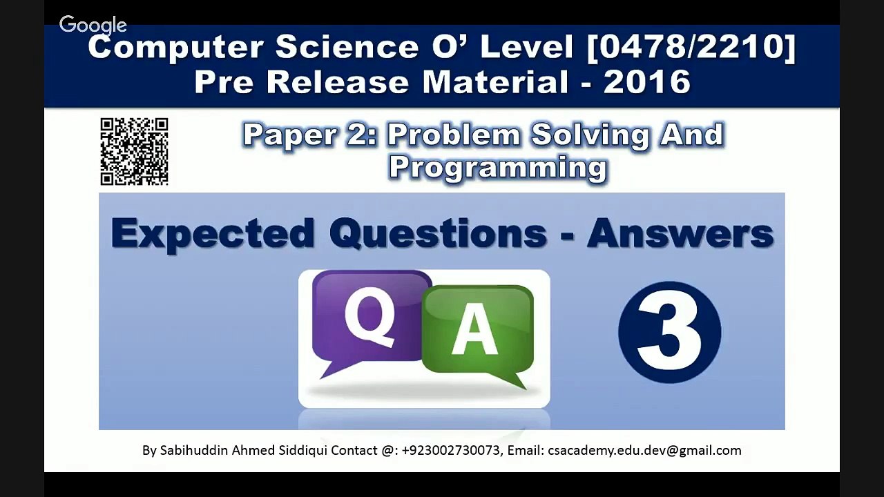 Pre Release Expected Questions CS2210/0478- 2016 Part 3