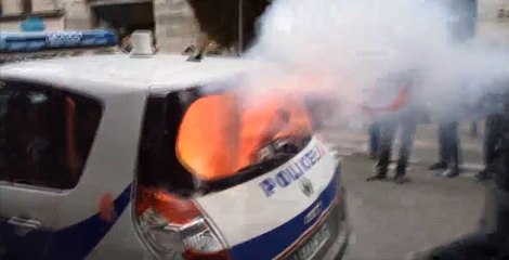 Voiture de police incendiée : Les images chocs de l’attaque des casseurs (Vidéo)