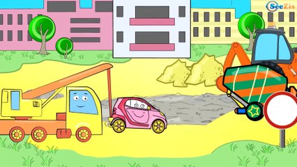 ✔ Dessins animés sur les voitures. Grue, Bétonnière, Ambulance, Dépanneuse, Camion / Collection ✔