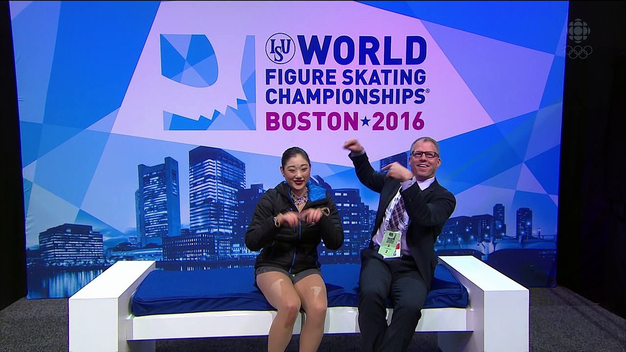 Mirai NAGASU - SP kiss and cry - ISU World Championships 2016