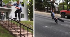 Un skateur évite un accident avec un voiture