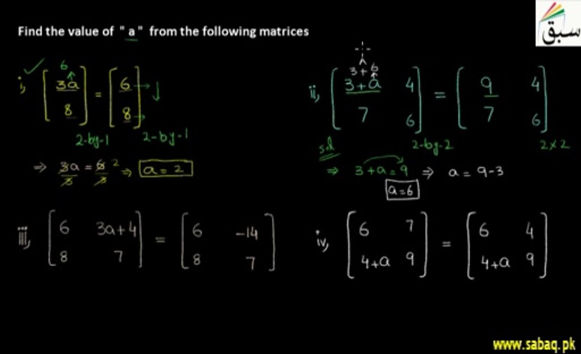Math Grade 9: Chapter 1- Video 07- Problem 2: Equal Matrices