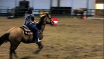 Lil Cuttin Critter - 2/23/12 exhibition run with youth rider at barrel race  - Valley View Ranch