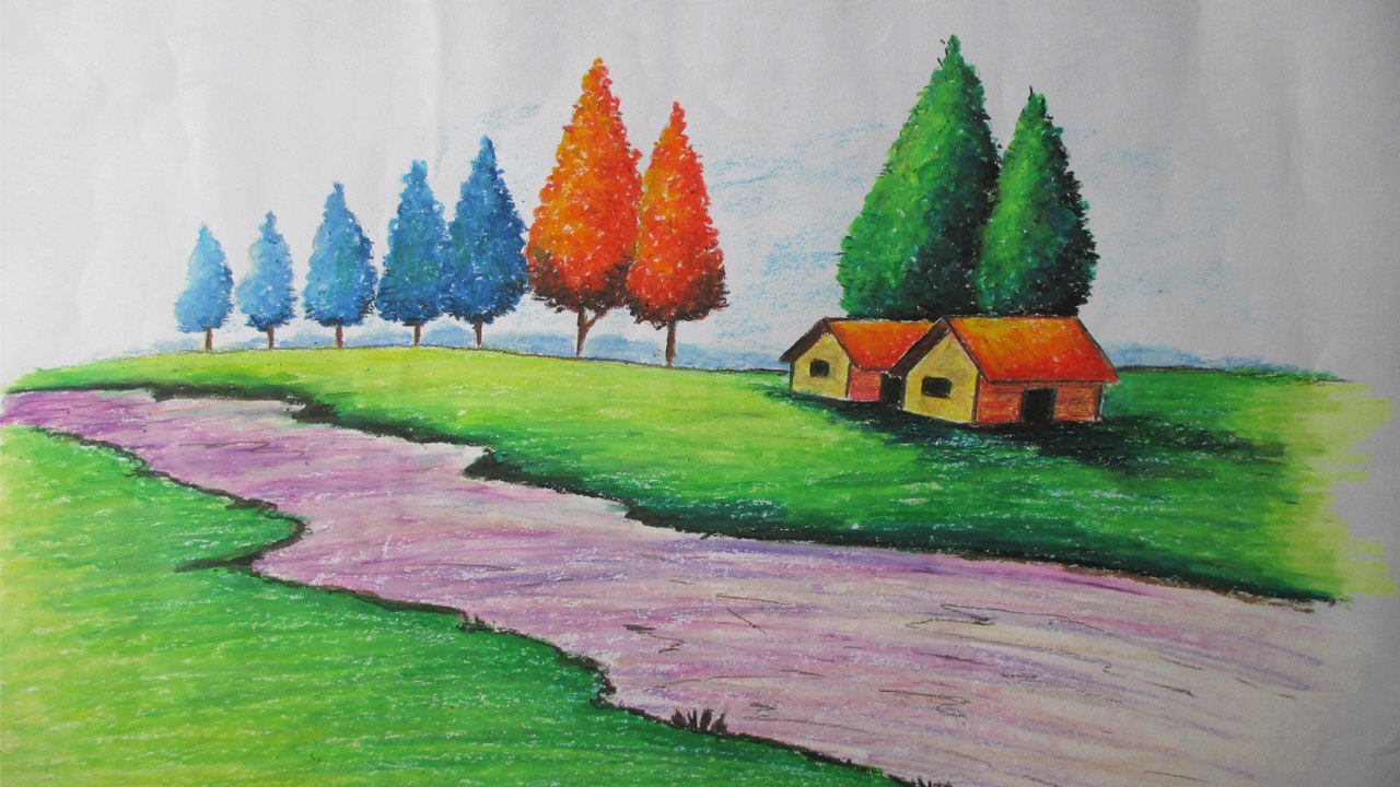 How to Draw a Village landscape with Oil Pastel | Episode-15