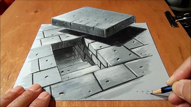 Drawing 3D Tunnel Stairs, Trick Art by Vamos
