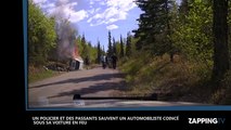 Un policier et des passants sauvent un homme coincé sous une voiture en feu (Vidéo)
