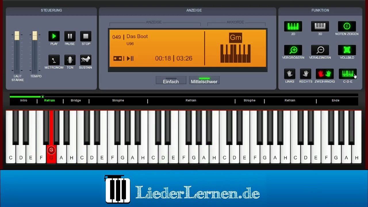 U96 - Das Boot - Klavier lernen - Musiknoten - Akkorde