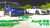Tesla Model X P90D Ludicrous vs Audi R8 V10 Spyder 14 Mile Drag Racing