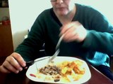 ASMR Eating salmon with mushroom cream and roast potatoes