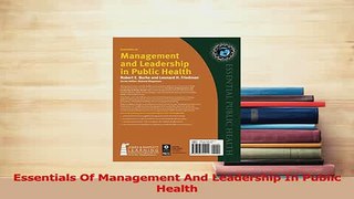 Read  Essentials Of Management And Leadership In Public Health Ebook Free