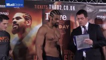 David Haye and Arnold Gjergjaj size each other up at the weight-in