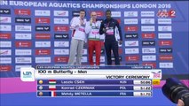 podium et itw du 100m papillon H et 200m NL F - ChE 2016 natation (Metella, Bonnet, Pellegrini)