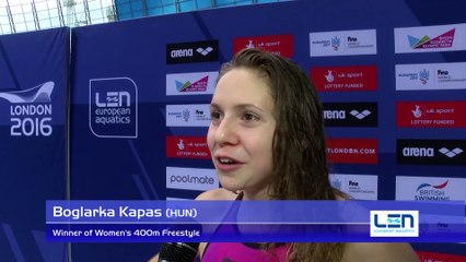 Boglarka Kapas, winner of Women's 400m Freestyle – Day 14, London