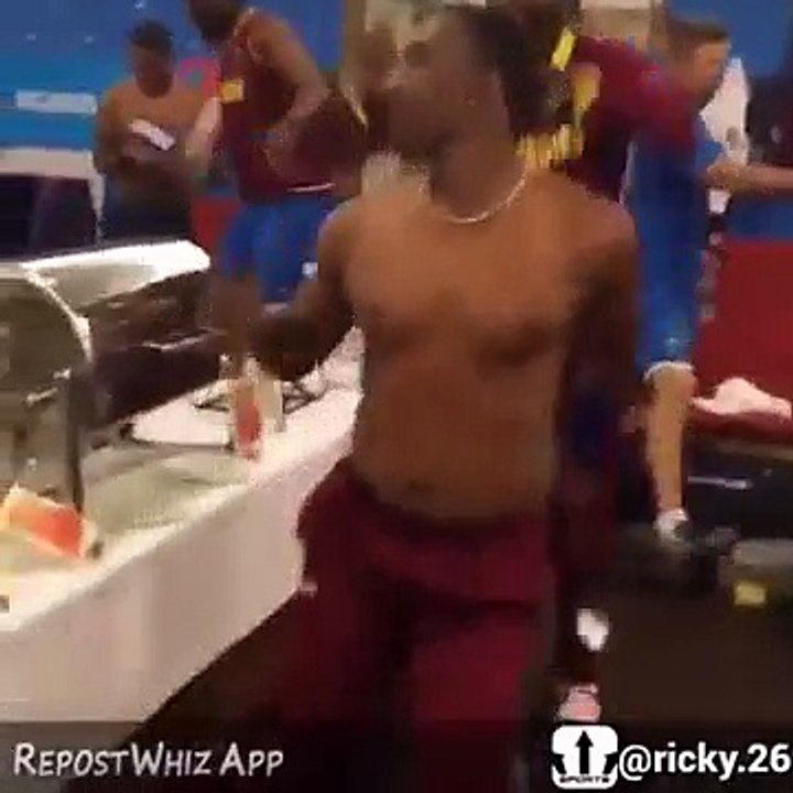 Chris Gayle and DJ bravo in dressing room enjoying..Dj bravo