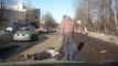 RUSSIAN DASH CAM FOOTAGE - Drunk guy fakes being hit - funny hilarious wreck compilation dashcam