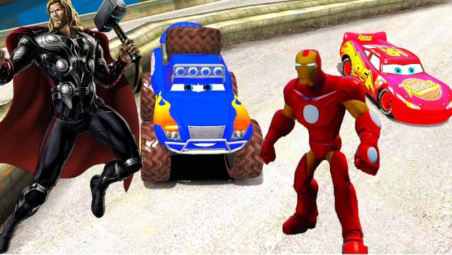Chansons de Disney voitures bleu Grit Lightning McQueen marvel iron man Thor Comptines Enfants