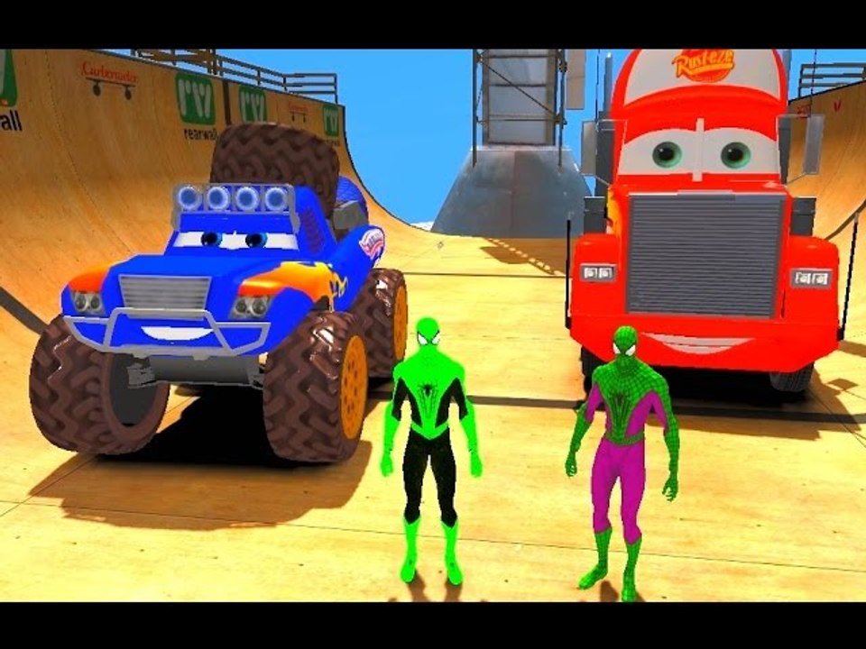 Chansons voitures Disney Enfants PIXAR Bleu Grit & Mack Truck vert Spiderman Nursery Rhymes