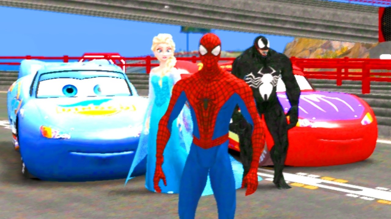 Nouveau Spiderman & Elsa Frozen vs Venom couleur bleue McQueen w / enfants Comptine avec Action
