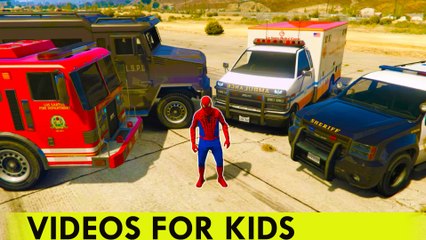 VOITURES D'URGENCE - Voiture de police Ambulance Camion de pompiers de voiture avec Spiderman pour les enfants Comptines Chansons