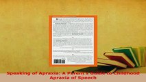 PDF  Speaking of Apraxia A Parents Guide to Childhood Apraxia of Speech PDF Book Free