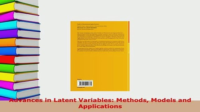 PDF Advances in Latent Variables Methods Models and Applications Free Books