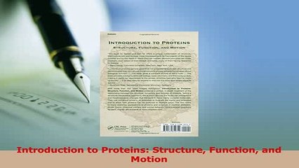 PDF  Introduction to Proteins Structure Function and Motion PDF Book Free