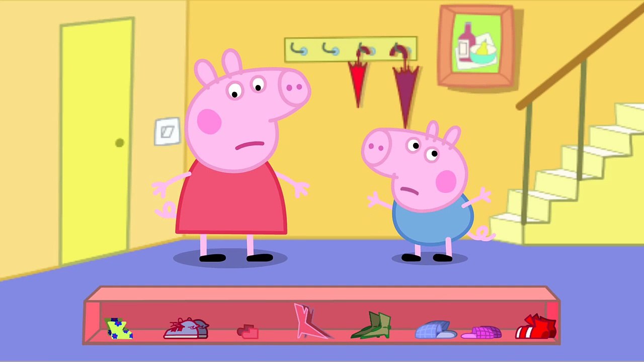 Свинка Пеппа и Джордж прыгают по лужам.