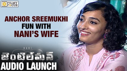 Anchor Sreemukhi Fun with Nani's wife Anjana at Gentleman Audio Launch - Filmyfocus.com