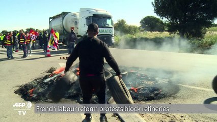 French labour reform protests block refineries