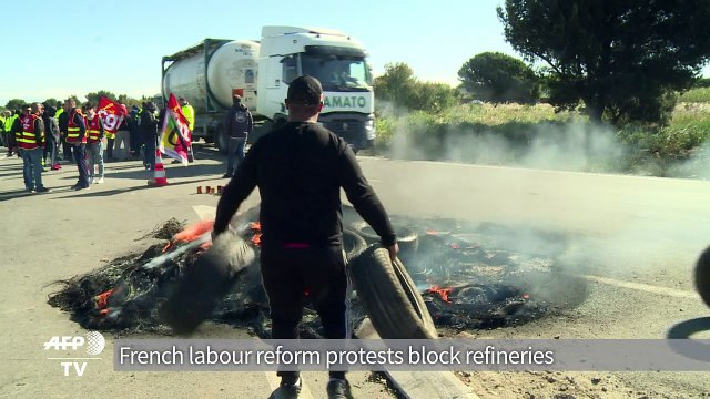 French labour reform protests block refineries