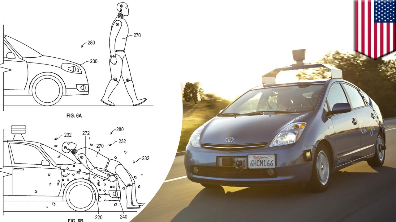 Google patents adhesive layer that sticks pedestrians to the hood of self-driving cars during accidents