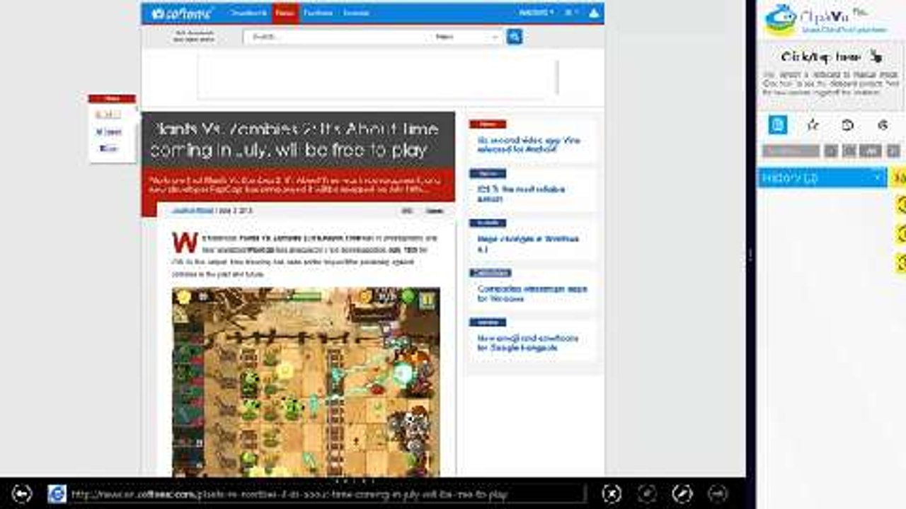Clipà.Vu für Windows 8 in der Snap-Miniansicht