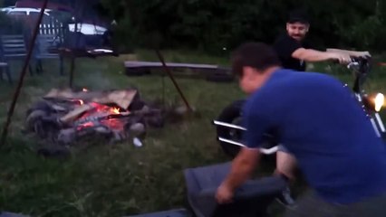 How to start a camp fire with a Harley Davidson