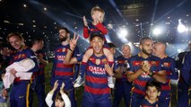 Celebrations for the double: Luis Enrique and the players address the fans