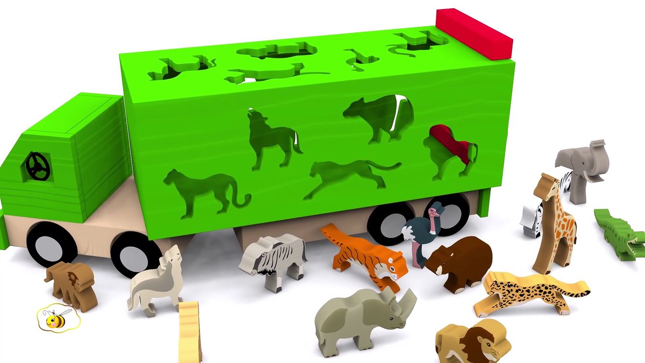 Trucks for children. Learn wild animals in English! Cartoons for babies 1 year