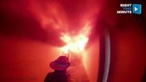 Firefighters Battle a Hall of Flames
