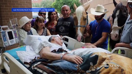 En fin de vie, il reçoit la visite de ses chevaux à l'hôpital