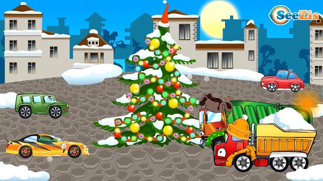 Dessin animé voiture. Camion poubelle, Camion, Voiture de course.Tiki Taki Voitures