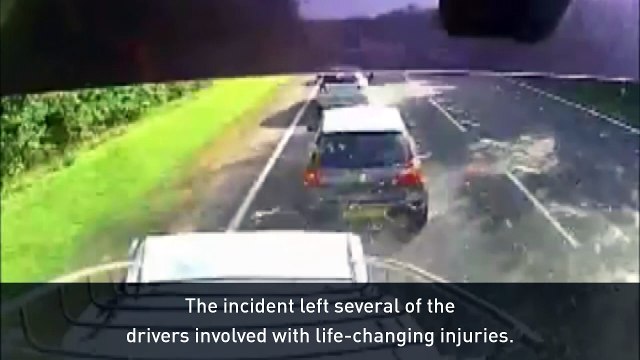 Truck crashes into several cars when driver falls asleep