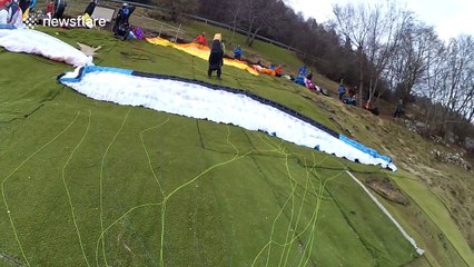 Sleepy paraglider pilot nearly takes off