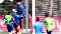 Carvajal y Casilla le explican a Sergio Ramos el golpe de Cristiano Ronaldo en el entrenamiento