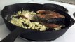 Pan fried garlic crusted salmon and kale